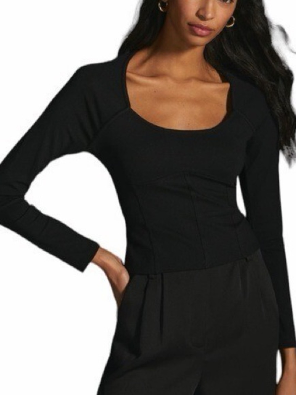 Anthropologie Maeve Ponte black corset style Long Sleeve Scoop Neck top size s